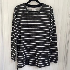 Lou & Grey Oversized‎ Gray and White Striped Crewneck Sweatshirt Side Zipper S